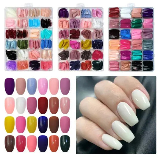 576 Pcs Set Colorful Artificial  Nails Box With Gel ( 24 Colors ) Complete Box