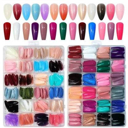 576 Pcs Set Colorful Artificial  Nails Box With Gel ( 24 Colors ) Complete Box