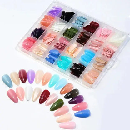 576 Pcs Set Colorful Artificial  Nails Box With Gel ( 24 Colors ) Complete Box