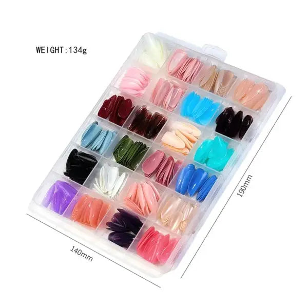 576 Pcs Set Colorful Artificial  Nails Box With Gel ( 24 Colors ) Complete Box